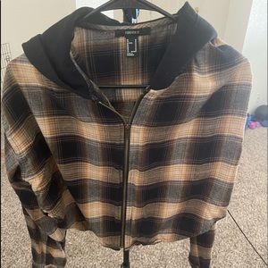 Crop flannel jacket with hood